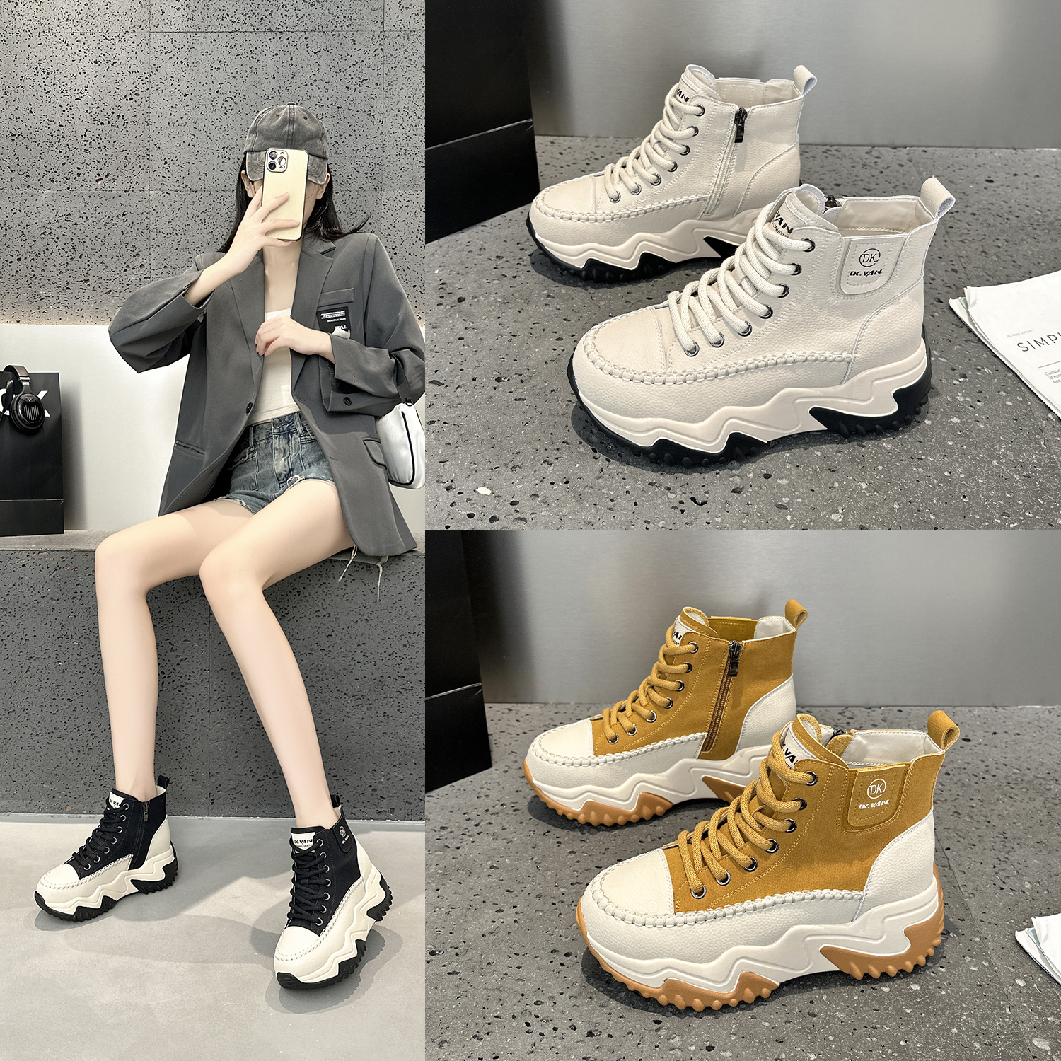 真皮增高厚底马丁靴休闲女鞋2025