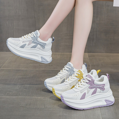 真皮超火网面透气厚底老爹鞋女夏新款8cm内增高网鞋运动休闲鞋潮