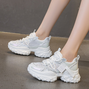 轻便网面老爹鞋 百搭增高7cm运动休闲鞋 女春夏新款 真皮透气小白鞋