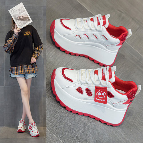 真皮内增高小白鞋8cm厚底休闲鞋