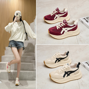 百搭炸街秋季 运动休闲鞋 新款 轻便增高小码 老爹鞋 真皮厚底德训女鞋