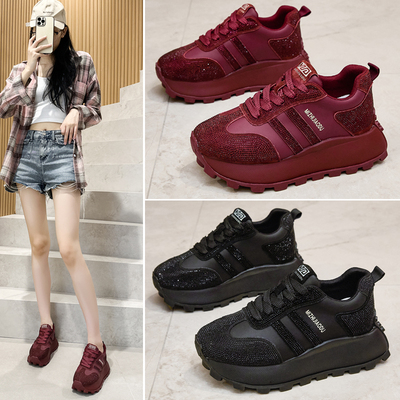 水钻华夫阿甘老爹鞋内增高厚底