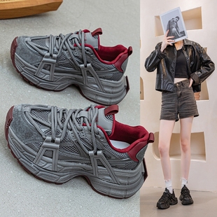 潮显瘦松糕百搭轻便炸街运动休闲鞋 女秋冬新款 厚底老爹鞋 真皮爆款