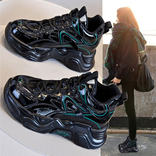 真皮增高厚底老爹鞋女休闲运动鞋