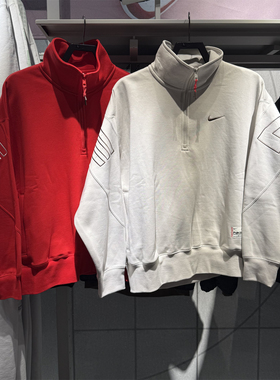 正品NIKE耐克男女加绒卫衣2025春季新年款红色拉链套头衫HV8205