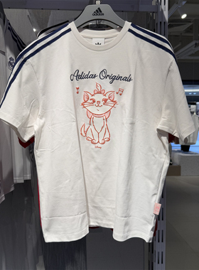 Adidas阿迪达斯三叶草女子短袖夏季迪士尼联名猫咪休闲T恤KC3099