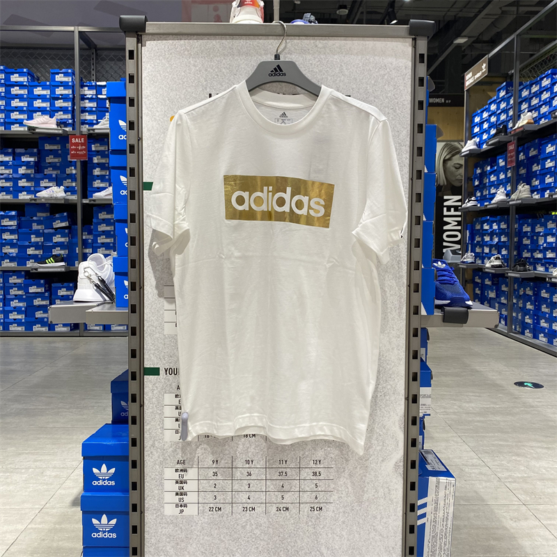 Adidas/阿迪达斯夏季短袖休闲男子运动透气圆领印标短袖T恤GS6281