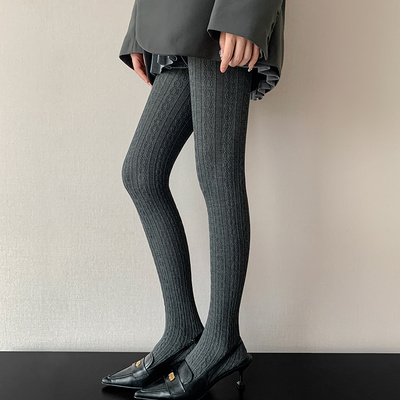 深灰色格雷系秋冬连裤袜麻花纹奶白色提花丝袜粉色紫色打底裤袜女