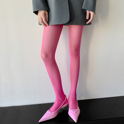 玫红色丝袜女夏季薄款防勾丝y2k甜酷辣妹酒红大红性感个性连裤袜