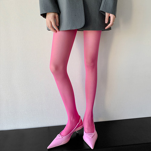 玫红色丝袜女夏季薄款防勾丝y2k甜酷辣妹酒红大红性感个性连裤袜