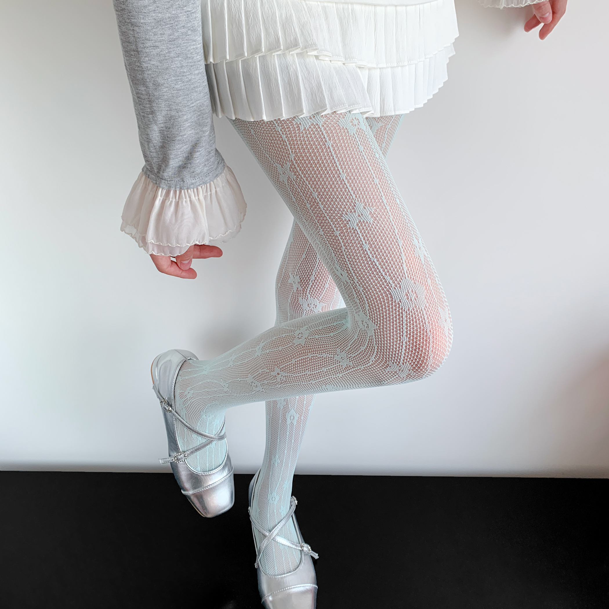 薄荷曼波绿色渔网袜镂空花朵春秋防勾丝辣妹丝袜女薄款白色连裤袜