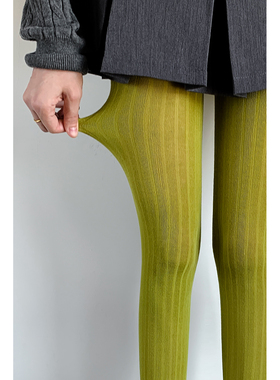 糖果色棉竖条丝袜女春秋甜酷chic风绿色打底袜辣妹y2k彩色连裤袜