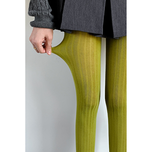 糖果色棉竖条丝袜女春秋甜酷chic风绿色打底袜辣妹y2k彩色连裤 袜