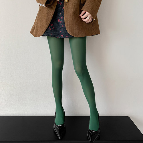 墨绿色天鹅绒加档丝袜女春秋薄款藏青湖蓝彩色哑光个性打底连裤袜