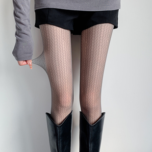 灰色高弹水波纹丝袜女竖条显瘦性感打底袜小众个性镂空黑色连裤袜