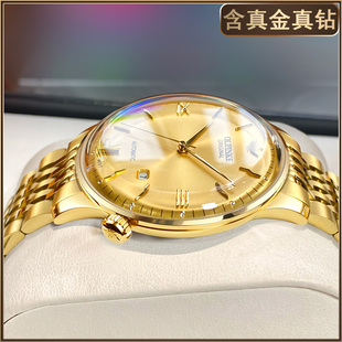 十大 全自动机械表男款 超薄瑞士进口机芯18k全金色正品 牌手表男士