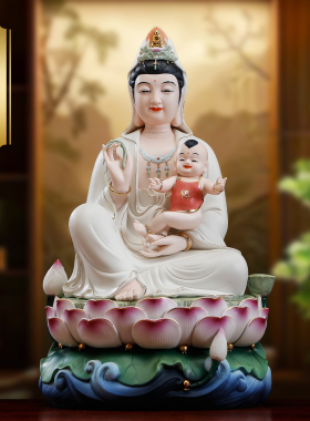 陶瓷送子观音佛像家用供奉摆件