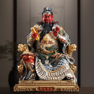 全铜彩看书关公神像供奉文武关公铜像关帝圣君摆件客厅关二爷坐像