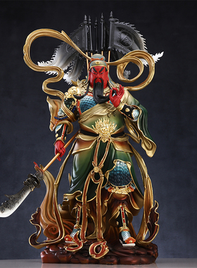 纯铜飘带关公神像公司开业摆件