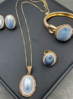 天然深海珍珠马贝四件套 时尚个性捷克钻轻奢风 手工镶嵌饰品