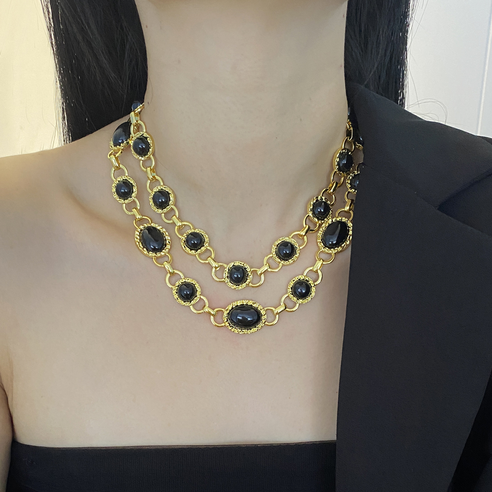 金属双层女黑色镶钻项链锁骨链