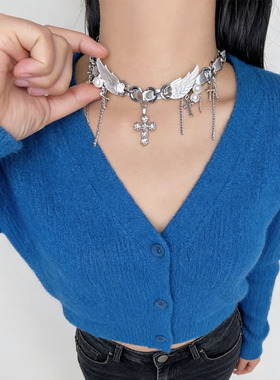 y2k甜酷风翅膀十字架choker颈链