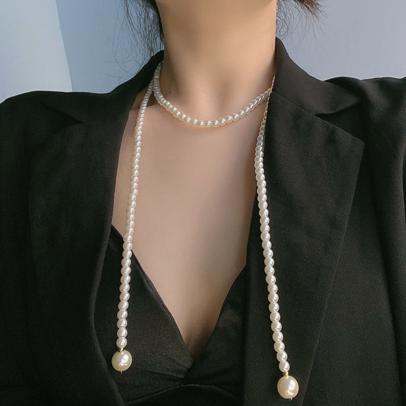 珍珠串珠多层叠戴项链毛衣链女