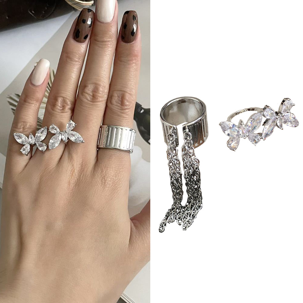 小众肌理宽面链条开口食指戒指