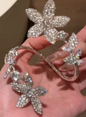 闪钻缠绕开口满钻花朵手环手镯女