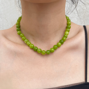 绿水晶玛瑙天然石青提圆珠项链女小众清爽串珠锁骨链新中式颈链