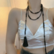 复古黑水晶串珠流苏项链女网红气质长款 新中式 毛衣链多层颈链配饰