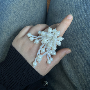 开口戒指女小众设计夸张珍珠流苏高级感指环时尚个性气质手饰配饰