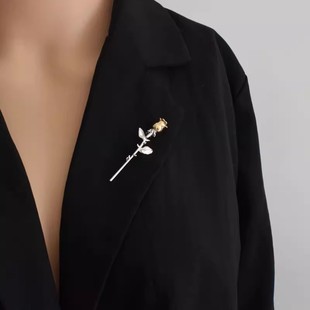 外套配饰别针胸花 日韩一支玫瑰金属花朵高档胸针男女小众气质西装