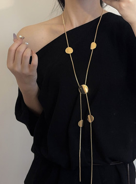 冷淡风长金银色亮面圆片流苏项链