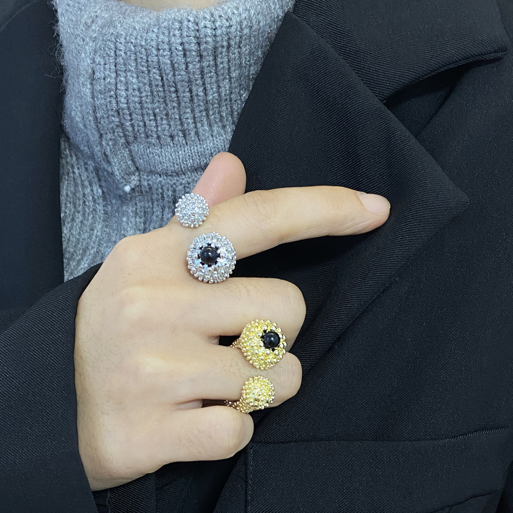 女金属复古佛头黑宝石戒指指环