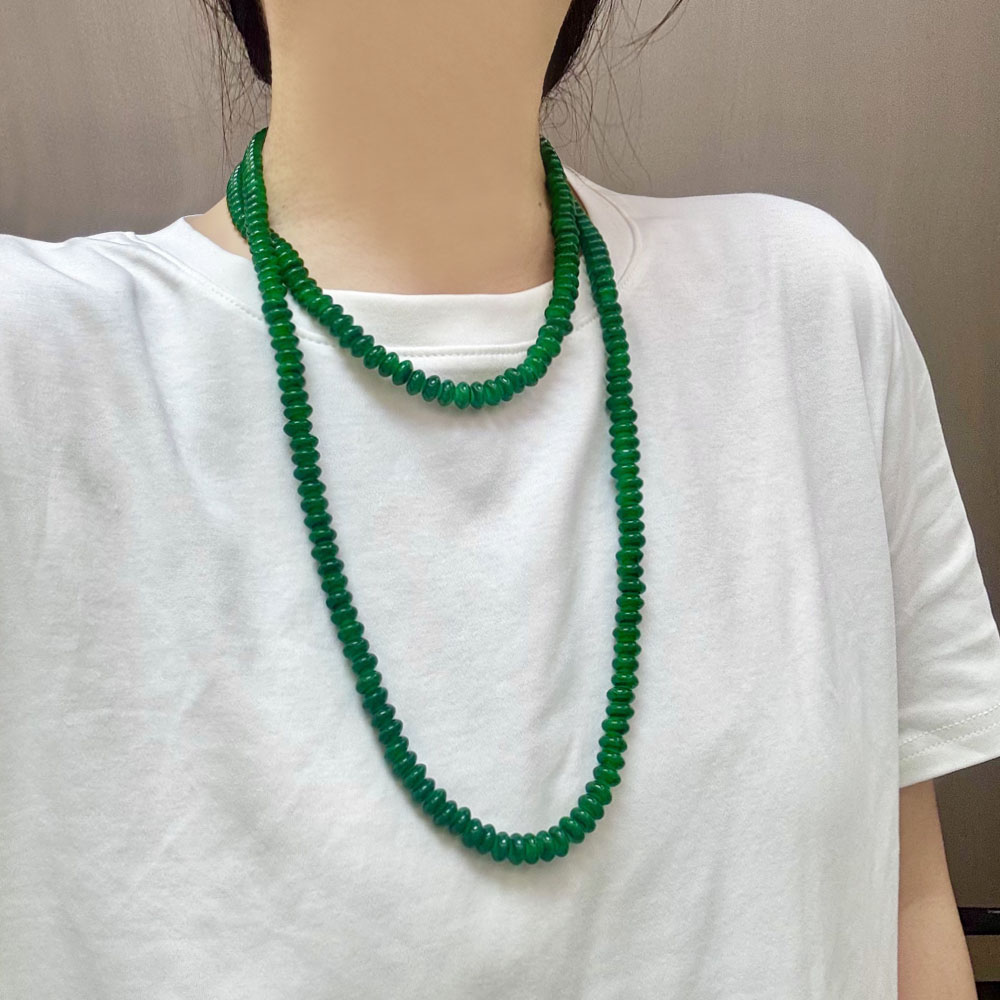 小众原创扁豆串珠长款绿水晶项链女新中式国潮古风叠戴多层毛衣链