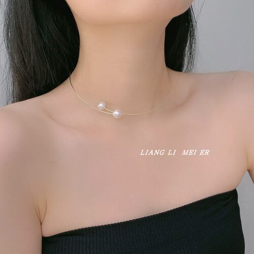 珍珠金属女颈圈简约项链锁骨链