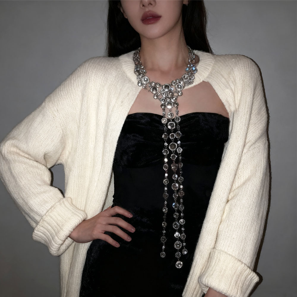 欧美夸张重工超闪满钻流苏长款秋冬项链女气质高级感礼服锁骨链女,饰品/流行首饰/时尚饰品新,项链,淘宝优惠券,粉丝福利购,淘宝优惠卷