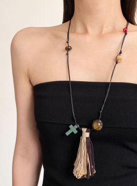 扫把流苏新中式细蜡绳项链毛衣链