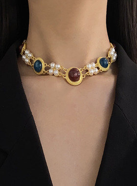 中古vintage珍珠拼接项链