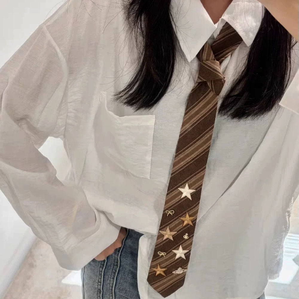 复古秋冬vintage棕色斜条纹镶钻星星领带女休闲学院风领巾配饰潮,服饰配件/皮带/帽子/围巾,领结,淘宝优惠券,粉丝福利购,淘宝优惠卷