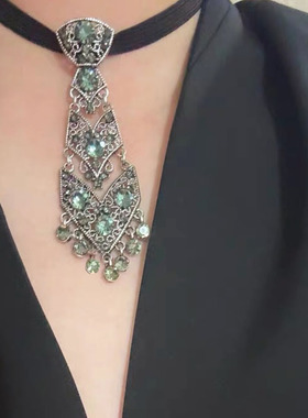 多种戴法时尚灰色满钻领带项链女