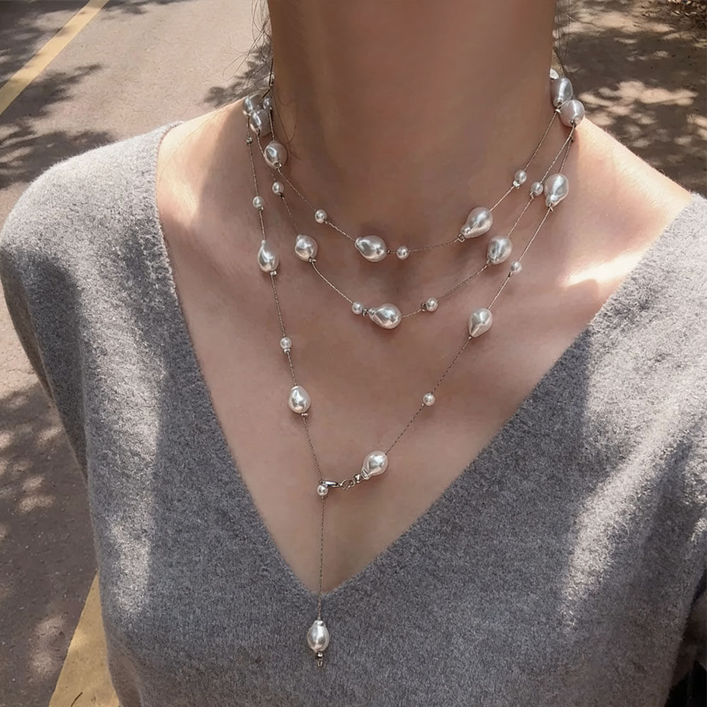 长款满天星异形人造巴洛克珍珠项链女款轻奢高级感叠戴精致锁骨链