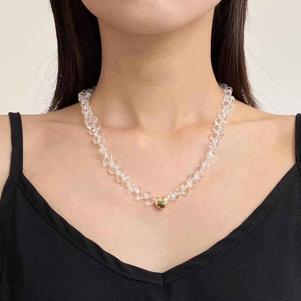 高级感透明白水晶爱心项链女
