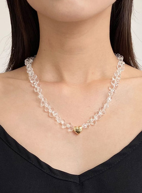 高级感透明白水晶爱心项链女