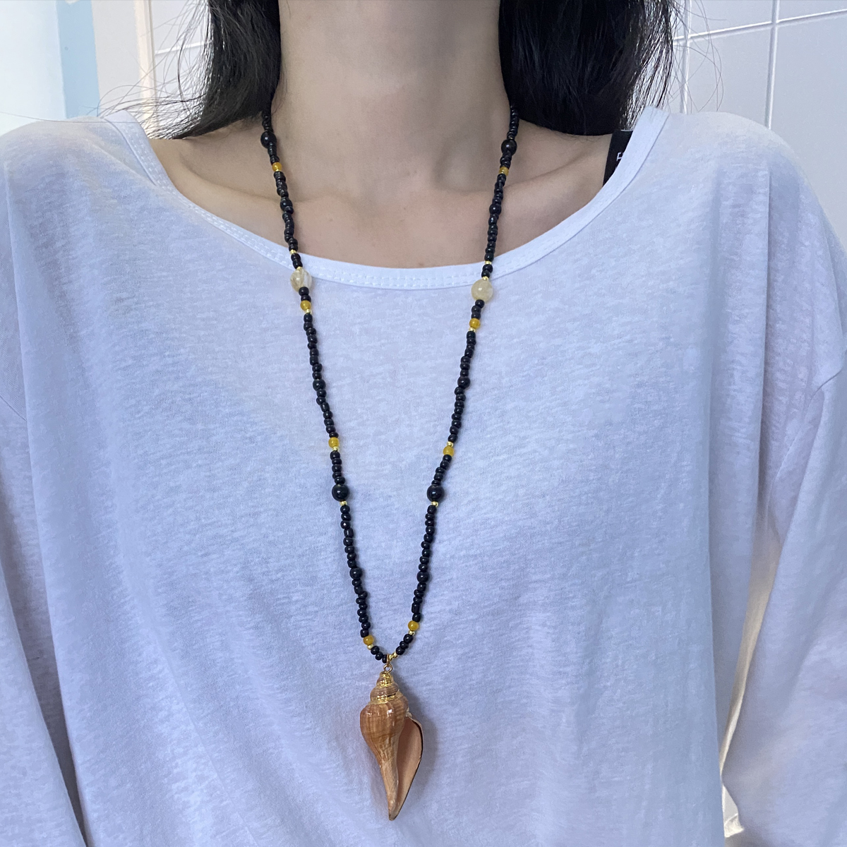 金属串珠女海螺吊坠项链毛衣链