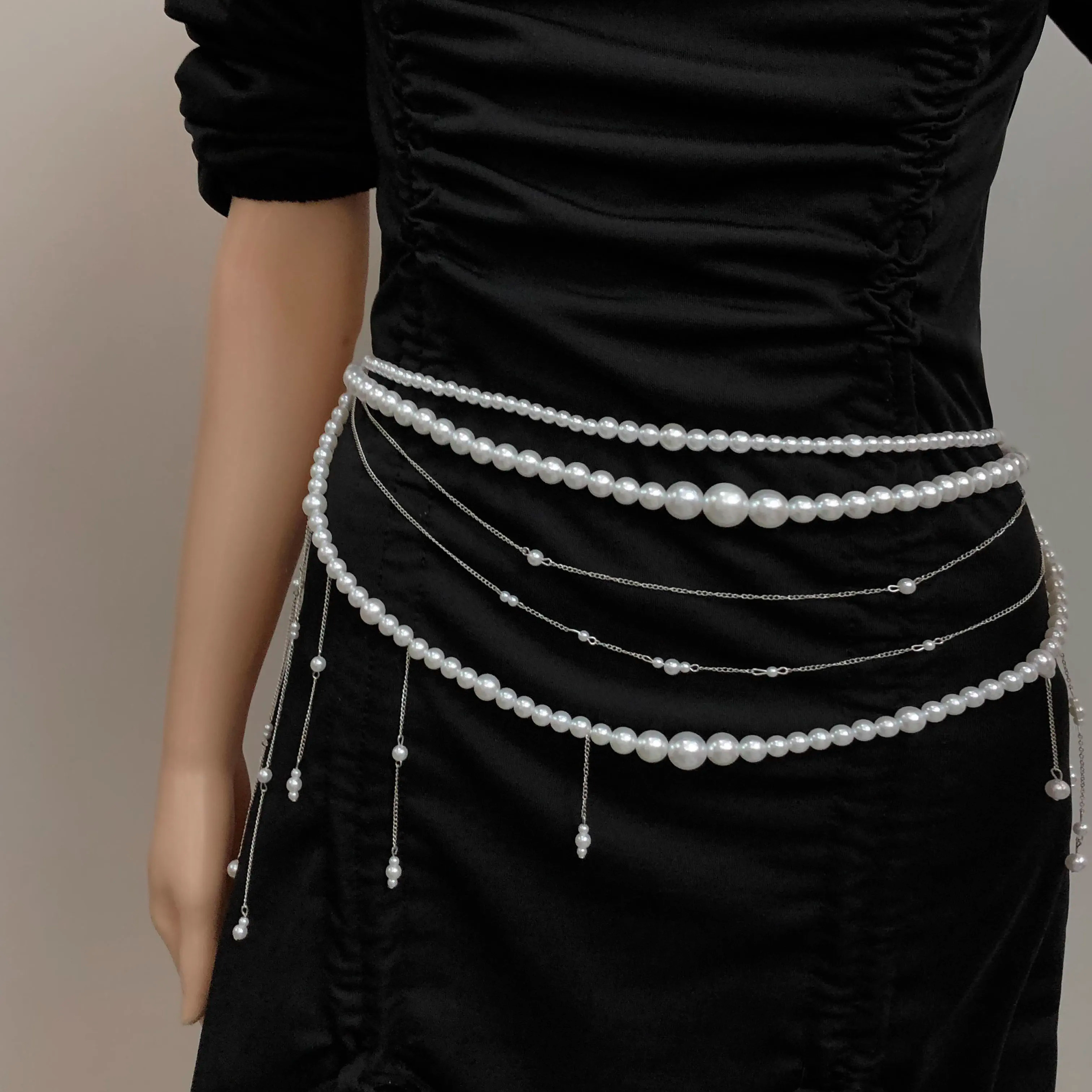 性感身体链珍珠流苏金属链腰带