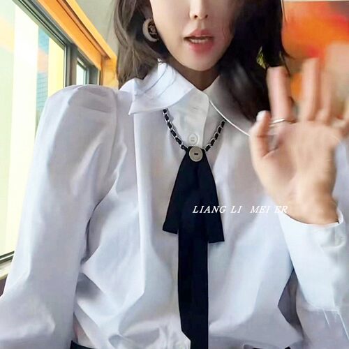 黑色丝带编织链女蝴蝶结毛衣项链