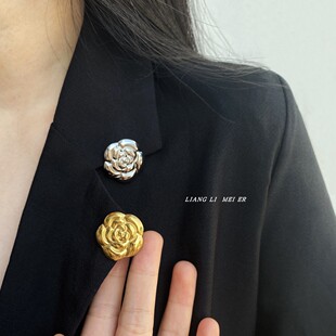 胸花毛衣别针配饰扣 金属冷淡风山茶花纽扣徽章胸针女小众男女西装