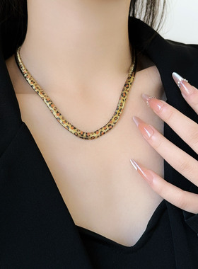 欧美金属豹纹蛇形花纹蛇骨项链